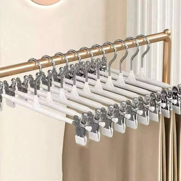 10/20pcs Non-Slip Pants/Clothes Hangers With Clips, Stainless Steel Rust-Proof Thickened Laundry Drying Racks For Home Use