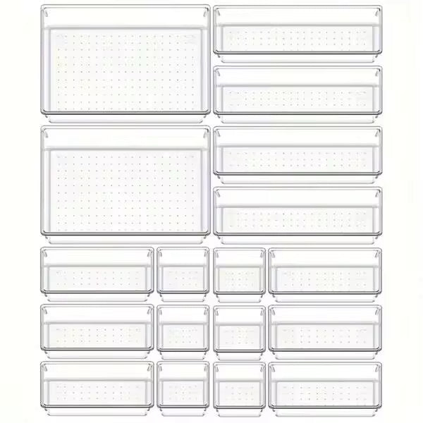 11-Piece Clear Acrylic In-Drawer Organizer Set – 4 Customizable Sizes For Makeup, Skincare & Vanity Drawers – Stackable Modular Storage Bins For Lipsticks, Perfume, Brushes & More