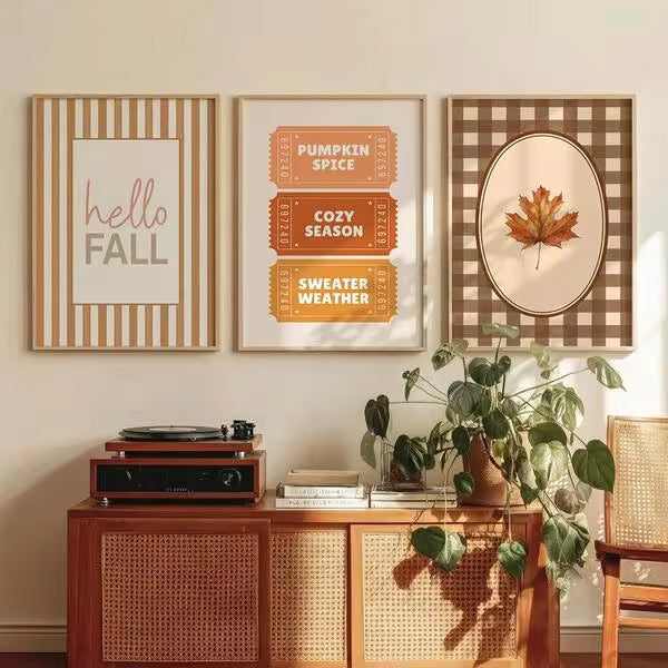1/3pcs Cozy Fall Wall Art Gingham Maple Leaf Plaid Canvas Print Paintings|Modern Minimalist Autumn Wall Decor For Bedroom,Living Room Or Office Home Decor,Cottagecore Warm Neutral Room Decor,Rustic Farmhouse Aesthetic Poster,Gift For Her,Unframed